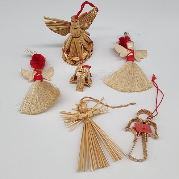 Vintage Christmas Ornaments Handmade Angel Ornaments Lot Straw Haiti - Picture 1 of 8
